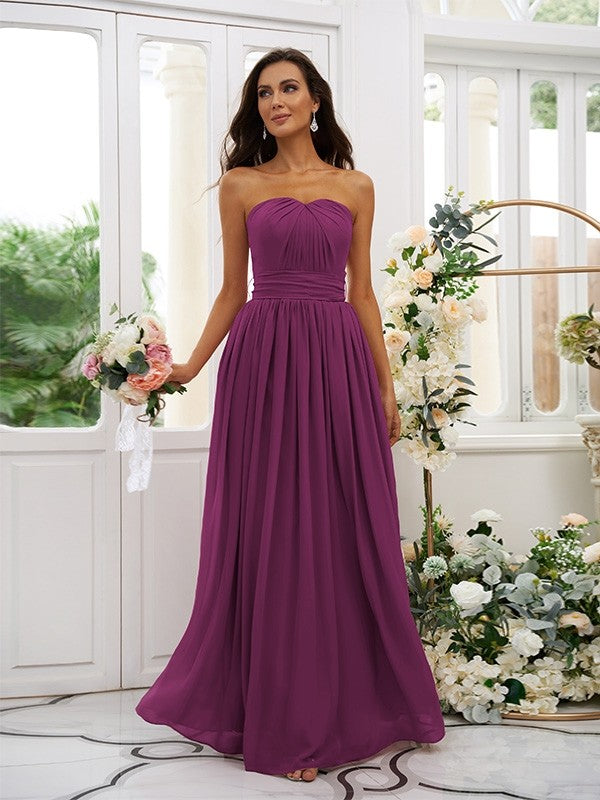 A-Line/Princess Chiffon Ruffles Strapless Sleeveless Floor-Length Bridesmaid Dresses Evening Dress