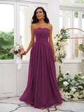 A-Line/Princess Chiffon Ruffles Strapless Sleeveless Floor-Length Bridesmaid Dresses Evening Dress