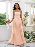 A-Line/Princess Chiffon Ruffles Strapless Sleeveless Floor-Length Bridesmaid Dresses Evening Dress