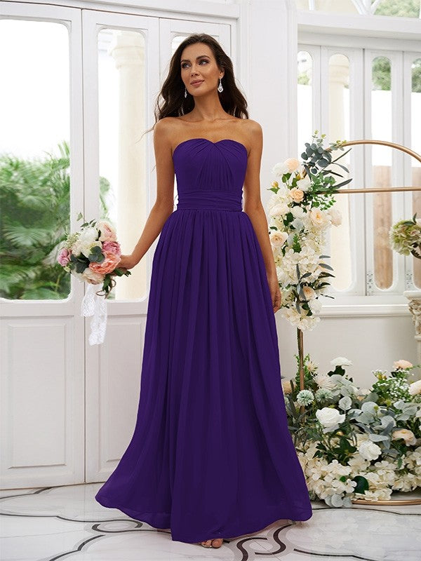 A-Line/Princess Chiffon Ruffles Strapless Sleeveless Floor-Length Bridesmaid Dresses Evening Dress