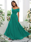 A-Line/Princess Chiffon Ruched Off-the-Shoulder Sleeveless Floor-Length Bridesmaid Dresses Evening Prom Dress