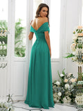 A-Line/Princess Chiffon Ruched Off-the-Shoulder Sleeveless Floor-Length Bridesmaid Dresses Evening Prom Dress