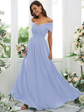 A-Line/Princess Chiffon Ruched Off-the-Shoulder Sleeveless Floor-Length Bridesmaid Dresses Evening Prom Dress