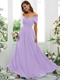 A-Line/Princess Chiffon Ruched Off-the-Shoulder Sleeveless Floor-Length Bridesmaid Dresses Evening Prom Dress