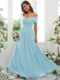 A-Line/Princess Chiffon Ruched Off-the-Shoulder Sleeveless Floor-Length Bridesmaid Dresses Evening Prom Dress