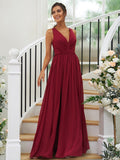 A-Line/Princess Chiffon Ruffles V-neck Sleeveless Floor-Length Bridesmaid Dresses Evening Dress