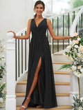 A-Line/Princess Chiffon Ruffles V-neck Sleeveless Floor-Length Bridesmaid Dresses Evening Dress