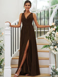 A-Line/Princess Chiffon Ruffles V-neck Sleeveless Floor-Length Bridesmaid Dresses Evening Dress