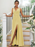 A-Line/Princess Chiffon Ruffles V-neck Sleeveless Floor-Length Bridesmaid Dresses Evening Dress