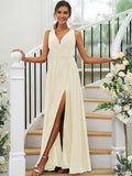 A-Line/Princess Chiffon Ruffles V-neck Sleeveless Floor-Length Bridesmaid Dresses Evening Dress