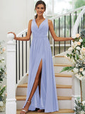 A-Line/Princess Chiffon Ruffles V-neck Sleeveless Floor-Length Bridesmaid Dresses Evening Dress