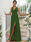 A-Line/Princess Chiffon Ruffles V-neck Sleeveless Floor-Length Bridesmaid Dresses Evening Dress