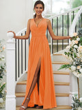 A-Line/Princess Chiffon Ruffles V-neck Sleeveless Floor-Length Bridesmaid Dresses Evening Dress