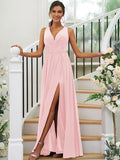 A-Line/Princess Chiffon Ruffles V-neck Sleeveless Floor-Length Bridesmaid Dresses Evening Dress