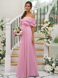 A-Line/Princess Chiffon Ruffles Off-the-Shoulder Sleeveless Floor-Length Bridesmaid Dresses Prom Dress