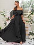 A-Line/Princess Chiffon Ruffles Off-the-Shoulder Sleeveless Floor-Length Bridesmaid Dresses Prom Dress
