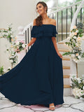 A-Line/Princess Chiffon Ruffles Off-the-Shoulder Sleeveless Floor-Length Bridesmaid Dresses Prom Dress