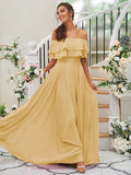 A-Line/Princess Chiffon Ruffles Off-the-Shoulder Sleeveless Floor-Length Bridesmaid Dresses Prom Dress