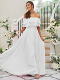 A-Line/Princess Chiffon Ruffles Off-the-Shoulder Sleeveless Floor-Length Bridesmaid Dresses Prom Dress