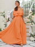 A-Line/Princess Chiffon Ruffles Off-the-Shoulder Sleeveless Floor-Length Bridesmaid Dresses Prom Dress