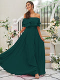 A-Line/Princess Chiffon Ruffles Off-the-Shoulder Sleeveless Floor-Length Bridesmaid Dresses Prom Dress