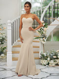 Trumpet/Mermaid Stretch Crepe Ruffles Strapless Sleeveless Sweep/Brush Train Bridesmaid Dresses Evening Dress