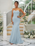 Trumpet/Mermaid Stretch Crepe Ruffles Strapless Sleeveless Sweep/Brush Train Bridesmaid Dresses Evening Dress