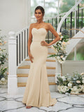 Trumpet/Mermaid Stretch Crepe Ruffles Strapless Sleeveless Sweep/Brush Train Bridesmaid Dresses Evening Dress