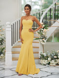 Trumpet/Mermaid Stretch Crepe Ruffles Strapless Sleeveless Sweep/Brush Train Bridesmaid Dresses Evening Dress