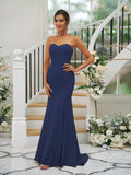 Trumpet/Mermaid Stretch Crepe Ruffles Strapless Sleeveless Sweep/Brush Train Bridesmaid Dresses Evening Dress