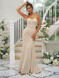 Trumpet/Mermaid Stretch Crepe Ruffles Strapless Sleeveless Sweep/Brush Train Bridesmaid Dresses Evening Dress
