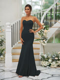 Trumpet/Mermaid Stretch Crepe Ruffles Strapless Sleeveless Sweep/Brush Train Bridesmaid Dresses Evening Dress