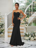 Trumpet/Mermaid Stretch Crepe Ruffles Strapless Sleeveless Sweep/Brush Train Bridesmaid Dresses Evening Dress