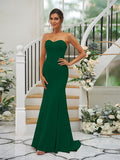 Trumpet/Mermaid Stretch Crepe Ruffles Strapless Sleeveless Sweep/Brush Train Bridesmaid Dresses Evening Dress