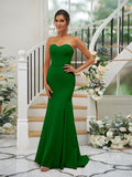 Trumpet/Mermaid Stretch Crepe Ruffles Strapless Sleeveless Sweep/Brush Train Bridesmaid Dresses Evening Dress