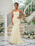 Trumpet/Mermaid Stretch Crepe Ruffles Strapless Sleeveless Sweep/Brush Train Bridesmaid Dresses Evening Dress