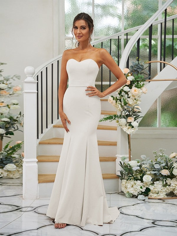 Trumpet/Mermaid Stretch Crepe Ruffles Strapless Sleeveless Sweep/Brush Train Bridesmaid Dresses Evening Dress