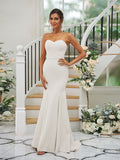 Trumpet/Mermaid Stretch Crepe Ruffles Strapless Sleeveless Sweep/Brush Train Bridesmaid Dresses Evening Dress
