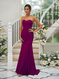 Trumpet/Mermaid Stretch Crepe Ruffles Strapless Sleeveless Sweep/Brush Train Bridesmaid Dresses Evening Dress