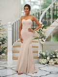 Trumpet/Mermaid Stretch Crepe Ruffles Strapless Sleeveless Sweep/Brush Train Bridesmaid Dresses Evening Dress