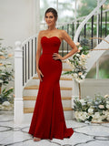 Trumpet/Mermaid Stretch Crepe Ruffles Strapless Sleeveless Sweep/Brush Train Bridesmaid Dresses Evening Dress