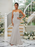 Trumpet/Mermaid Stretch Crepe Ruffles Strapless Sleeveless Sweep/Brush Train Bridesmaid Dresses Evening Dress