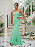 Trumpet/Mermaid Stretch Crepe Ruffles Strapless Sleeveless Sweep/Brush Train Bridesmaid Dresses Evening Dress