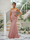Trumpet/Mermaid Stretch Crepe Ruffles Strapless Sleeveless Sweep/Brush Train Bridesmaid Dresses Evening Dress