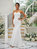 Trumpet/Mermaid Stretch Crepe Ruffles Strapless Sleeveless Sweep/Brush Train Bridesmaid Dresses Evening Dress