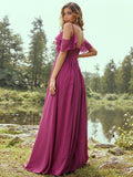 A-Line/Princess Chiffon Ruffles V-neck Sleeveless Floor-Length Bridesmaid Dresses Evening Prom Dress