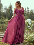 A-Line/Princess Chiffon Ruffles V-neck Sleeveless Floor-Length Bridesmaid Dresses Evening Prom Dress