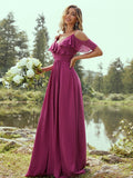 A-Line/Princess Chiffon Ruffles V-neck Sleeveless Floor-Length Bridesmaid Dresses Evening Prom Dress