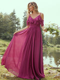A-Line/Princess Chiffon Ruffles V-neck Sleeveless Floor-Length Bridesmaid Dresses Evening Prom Dress