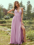 A-Line/Princess Chiffon Ruffles V-neck Sleeveless Floor-Length Bridesmaid Dresses Evening Prom Dress